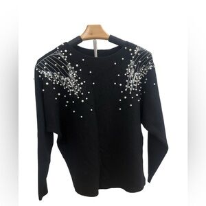 NWT LIV Milano Black Embellished Pearl & Crystal Sweater Tops